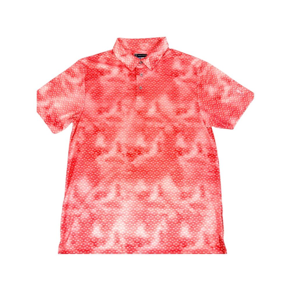 PGA TOUR Mens Large Red Coral White Short‎ Sleeve Fish Print Athletic Golf Polo
